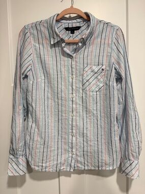 Woman’s Tommy Hilfiger Light Blue Multi-Striped Button-Down Shirt
